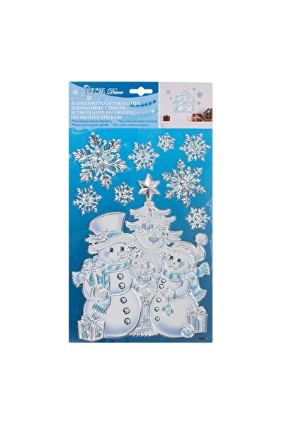 OEM Christmas Decorative Stickers Snowman Fir Tree Snowflakes Blue Silver 21x31cm