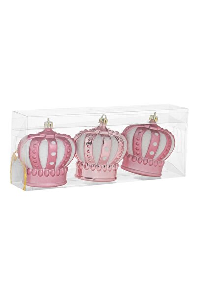 OEM Christmas Tree Ornaments Pink Korane with White Glitter 8cm - 3pcs