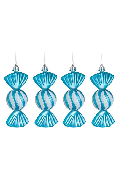 OEM Set of Turquoise Candy Christmas Ornaments with Stripes and Iridescent Glitter 12cm - 4pcs