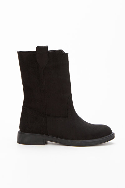 Miss Mitto Kadın Siyah Süet Kalın Tabanlı Fermuarsız Rahat ve Şık Çekme Bot