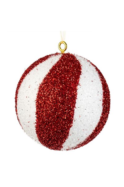 OEM Χριστουγεννιάτικο στολίδι δέντρου, κόκκινη σφαίρα από αφρό με ρίγες καραμ...
