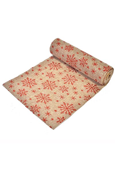 OEM Χριστουγεννιάτικο Διακοσμητικό Ύφασμα Μπεζ Λινό με Κόκκινες Νιφάδες Γκλίτ...