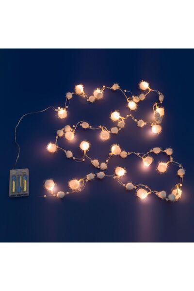 OEM Instalatie de Lumini cu 20 Becuri LED cu Baterii Pompon Margele Tinsel 2.68m - Alb Cald
