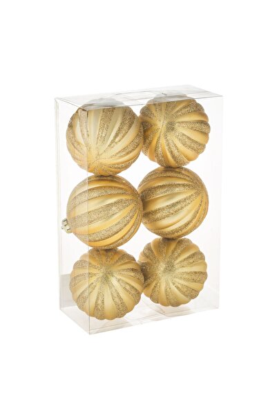OEM Set of Matte Gold Christmas Baubles with Glitter Stripes Ø8cm - 6pcs