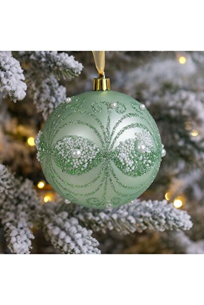 OEM Christmas Tree Ornament Mint Green Globe Matte with Glitter & Beads Ø10cm
