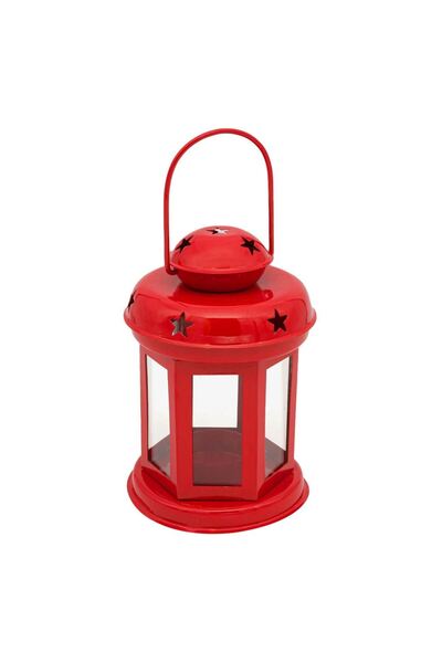 OEM Decorative Metal Lantern for Candles Red Stars Ø10x15.5cm