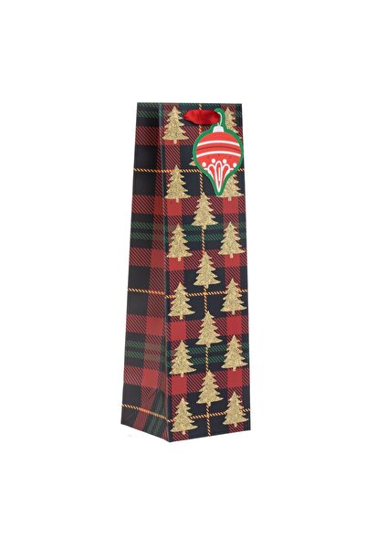 OEM Κόκκινη Χριστουγεννιάτικη Τσάντα Δώρου σε Καρό Έλατο με Μπεζ Γκλίτερ για ...