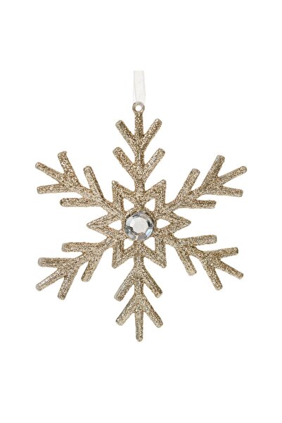 OEM Ornament Brad de Craciun Fulg Bej Sampanie cu Glitter & Strass 10cm