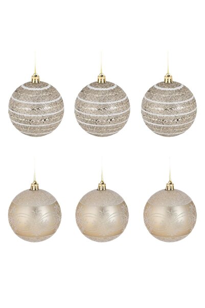 OEM Set Globuri de Craciun Bej cu Glitter Ø8cm - 6buc