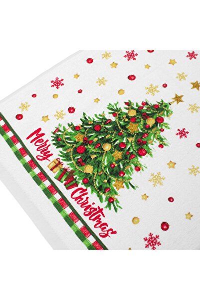 OEM White Cotton Kitchen Towel with Gold Glitter Christmas Tree 60x35cm