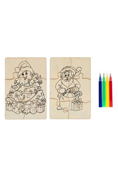 OEM Creative Christmas Wooden Puzzle Set with Markers - 6pcs