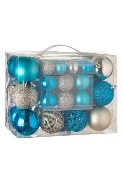 OEM Set of Christmas Baubles Beige Turquoise Matte Shiny Glitter 3-4-6cm - 50pcs