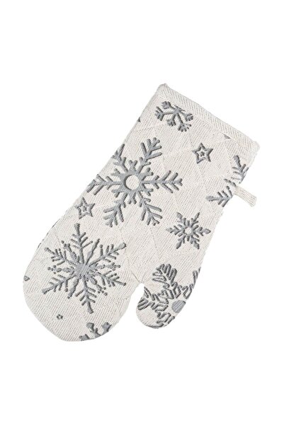 OEM Christmas Kitchen Mitt & Napkin Set Ecru Silver Lurex - 2pcs