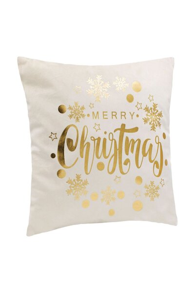 OEM Christmas Decorative Pillow Ecru Velvet Gold Foil Merry Christmas 43x43cm