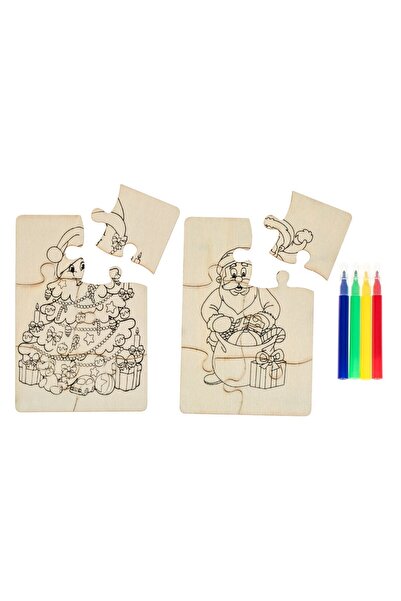 OEM Creative Christmas Wooden Puzzle Set with Markers - 6pcs