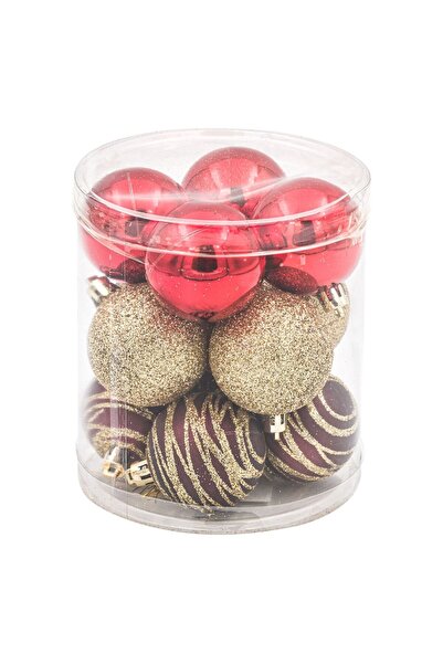OEM Set of Christmas Baubles Red Brown Beige Glitter Ø5cm - 12pcs