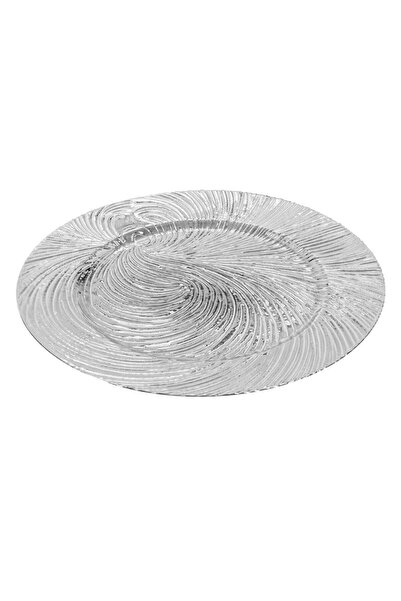 OEM Round Decorative Plastic Christmas Plate Silver Embossed Waves Ø33x1.5cm