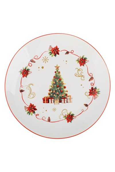 OEM Farfurie din Portelan Alb cu Model Brad & Cadouri de Craciun Ø26.5cm