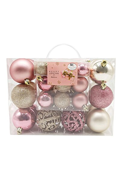 OEM Set Globuri de Craciun Roz Aurii Mat Stralucitoare Perforate & Glitter 3-...