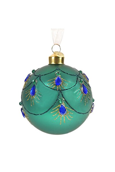 OEM Christmas Tree Ornament Green Glass Globe with Crystals Ø8cm