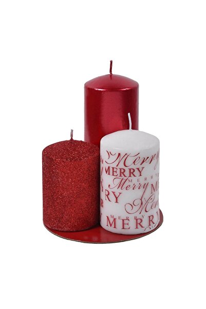 OEM Red White Christmas Candles Set with Glitter - 3pcs