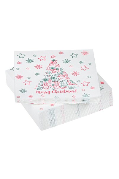 OEM Christmas Table Napkins White Fir Red Snowflakes Gray 40x40cm - 30 pcs