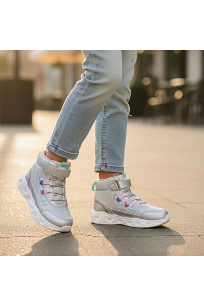 JOJO KIDS Girl's Lighted Orthopedic Thick-Soled Velcro Boots, Colorful Heart Boots