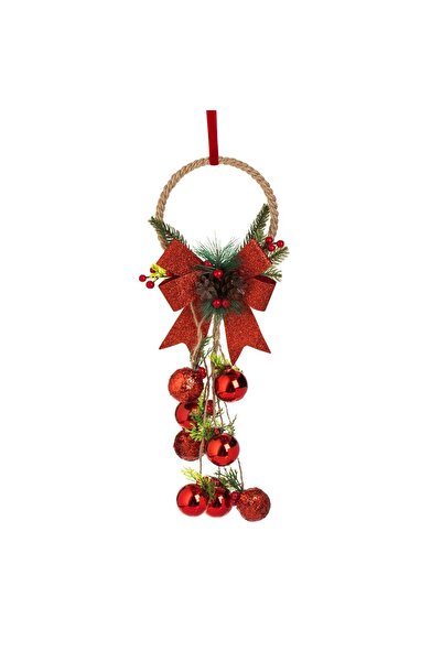 OEM Ghirlanda Decorativa de Craciun Inel cu Ramuri Fundita & 8 Globuri Rosii ...