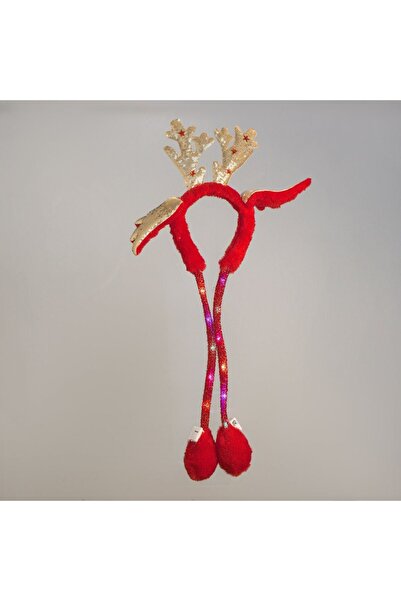 OEM Red Faux Fur Christmas Hair Wreath with Red and Gold Reindeer Antlers Motion & Light