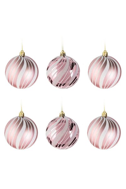 OEM Set Globuri de Craciun Roz Mat Lucioase Irizate cu Glitter Ø8cm - 6buc