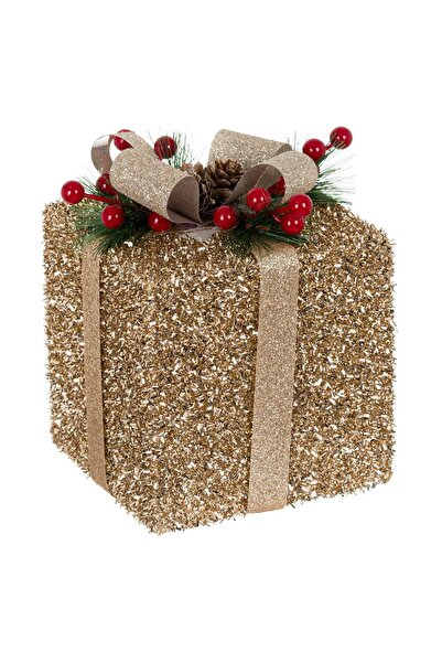 OEM Cadou Decorativ de Craciun din Spuma cu Panglica Bej Conuri Vasc 13x13x15cm