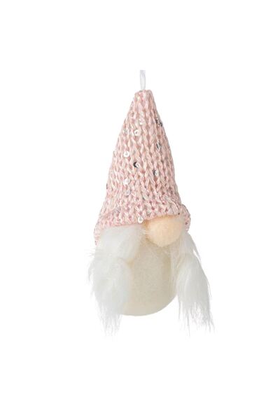 OEM Christmas Tree Ornament White Gnome Figurine with Pink Hat 5.5x11cm