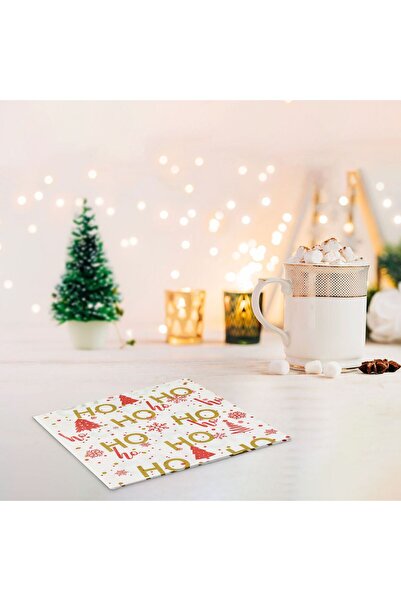 OEM Single-Ply White Table Napkins with Red Flakes HO HO HO 40x40cm - 80pcs