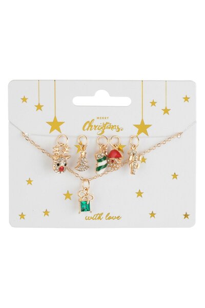 OEM Gold Color Necklace Set with 6 Different Pendants with Christmas Rhinestones - 6pcs