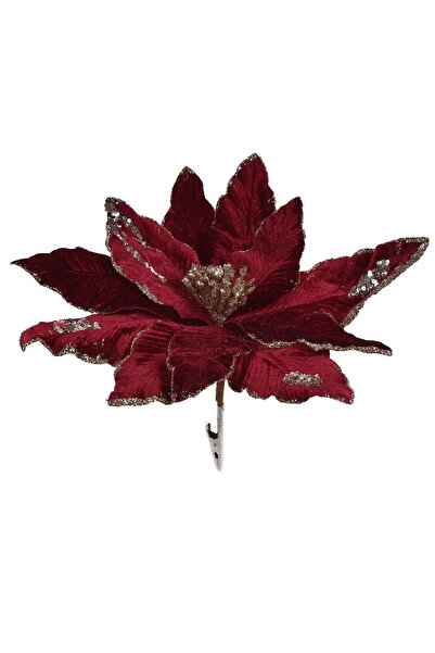 OEM Floare Decorativa de Craciun Bordo cu Glitter Bej Samapnie & Clips 36 cen...