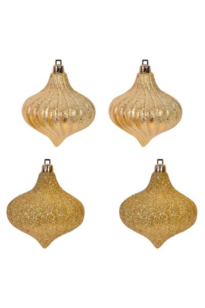 OEM Set Ornamente de Craciun Globuri Aurii Mat Glitter 8cm - 4buc