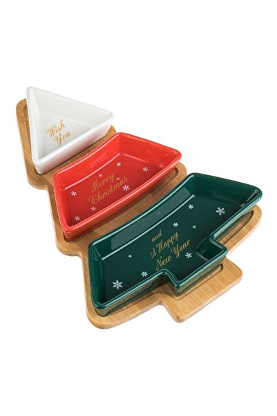 OEM Ceramic Bowl Set with Bamboo Base Christmas Tree 27.5x20x3.1 centimeters