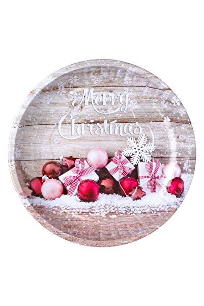 OEM Farfurie Decorativa de Craciun Metalica Bej Globuri Ø26cm