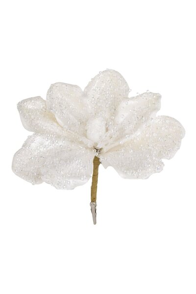 OEM Floare Decorativa de Craciun Alba cu Margele Transparente & Glitter Alb C...