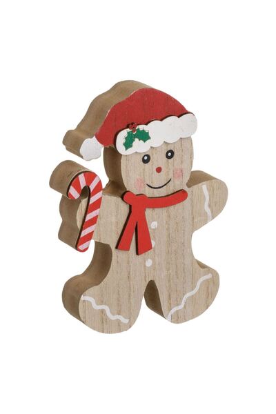 OEM Figurina Decorativa de Craciun Om de Turta Dulce cu Caciula & Acadea 14cm