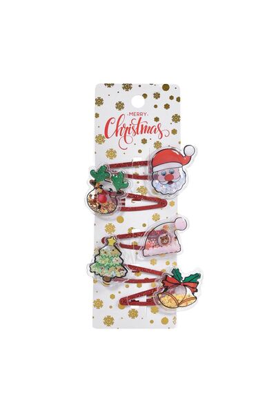 OEM Christmas Figures Metal Hair Clips with Confetti 7cm - 6pcs