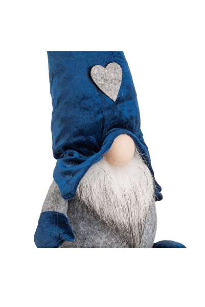 OEM Figurina Decorativa Gnome de Craciun cu Corp Gri Caciula Albastra 48cm