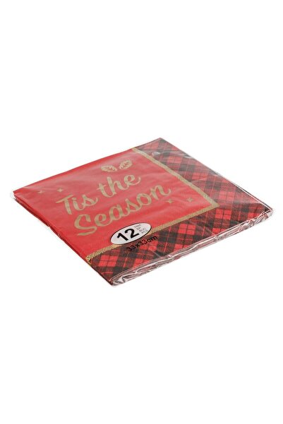 OEM Red Christmas 2-Ply Napkins with Checkered Border & Gold Foil "Tis The Season"