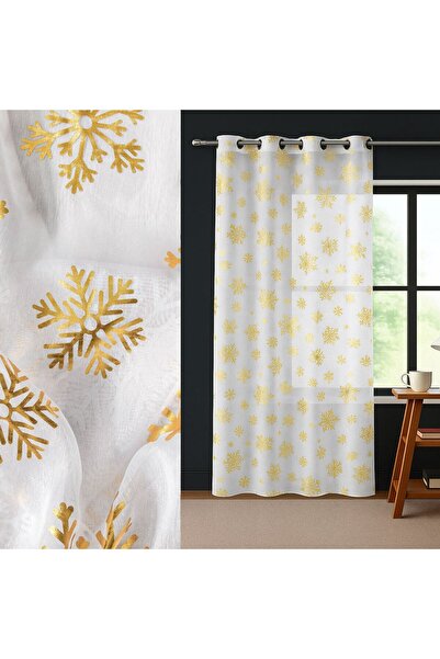 OEM Decorative Curtain Voile Ecru with Gold Foil Flakes & Rings 140x260cm