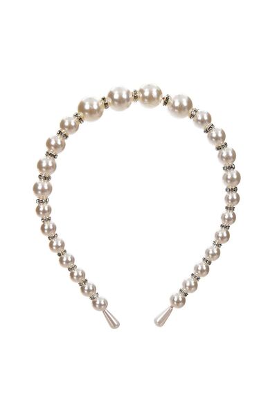 OEM Women's Hair Crown with White Beads & Rhinestones