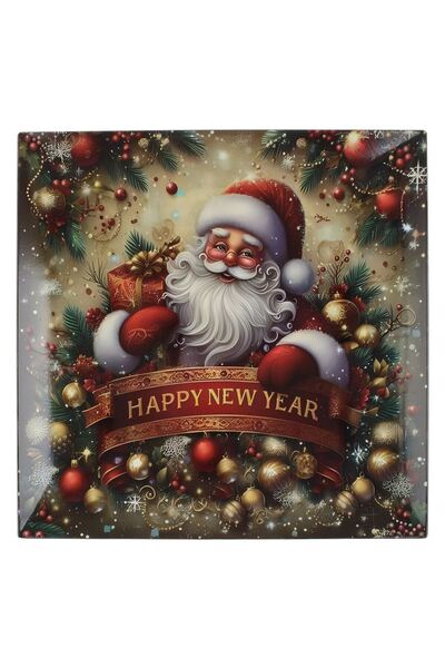 OEM Christmas Decorative Square Plastic Plate with Santa Claus Happy New Year Pattern 40x40cm