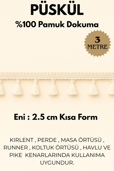 Morlay 3 Meters Cotton Ribbon Tassel Fringe, Natural Raw Weaving, Bohemian Rustic Tassel Edge Width: 2.5 cm