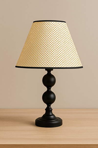 Natiorj Siyah Dejavu Model Hazeran Konik Şapkalı Abajur Salon Yatak Odası Sal...