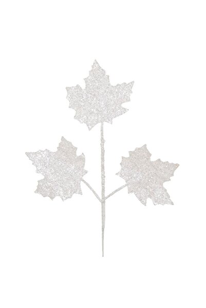 OEM Ramura Decorativa de Craciun Frunze Albe cu Glitter 51cm