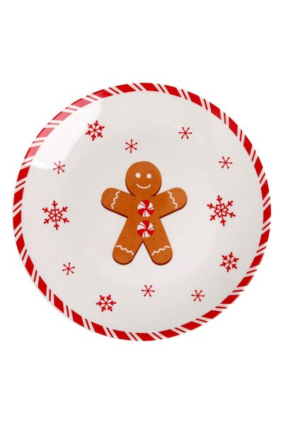 OEM Бяла порцеланова коледна чиния с мотив на джинджифилово човече Ø19см